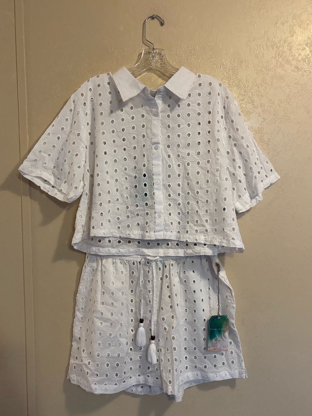 NWT True Destinations Eyelet Cover-Up Shirt and Shorts Set sz L